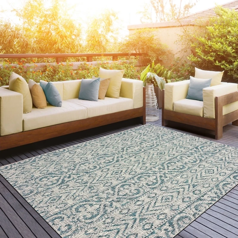 Azure Terrace Sun Shower Outdoor Area Rug, 5x8