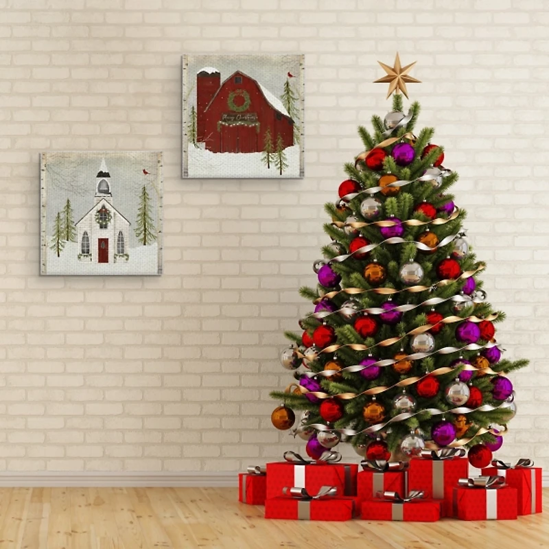 Barn and Church Canvas Art Prints, Set of 2