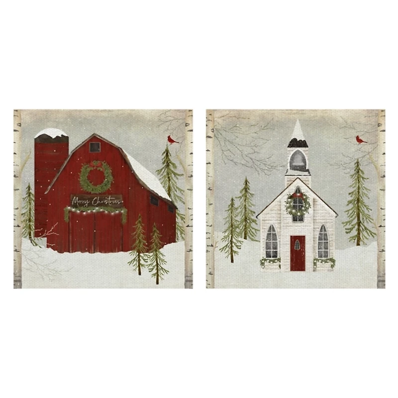 Barn and Church Canvas Art Prints, Set of 2