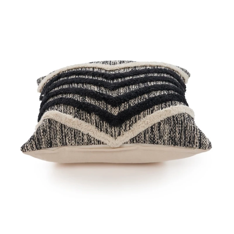 Black and Metallic Fringe Textured Pillow