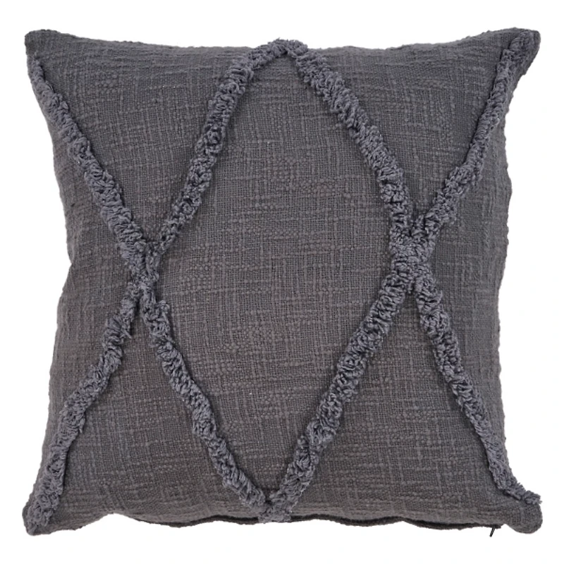 Gray Fringe Diamond Pillow, 20 in.