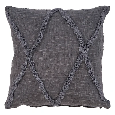 Gray Fringe Diamond Pillow, 20 in.