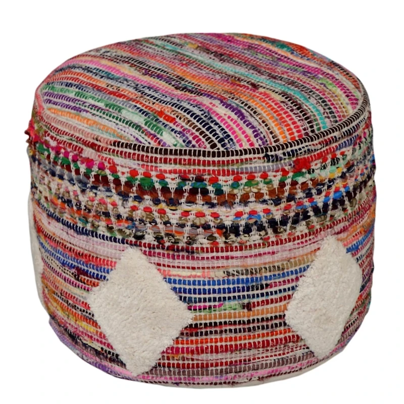 Diamond Tufted Multi Chindi Pouf