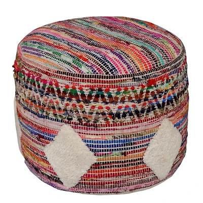 Diamond Tufted Multi Chindi Pouf