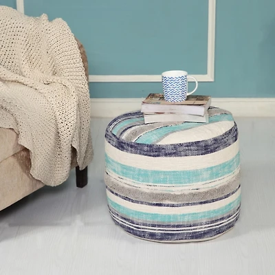 Blue Slub Tufted Pouf