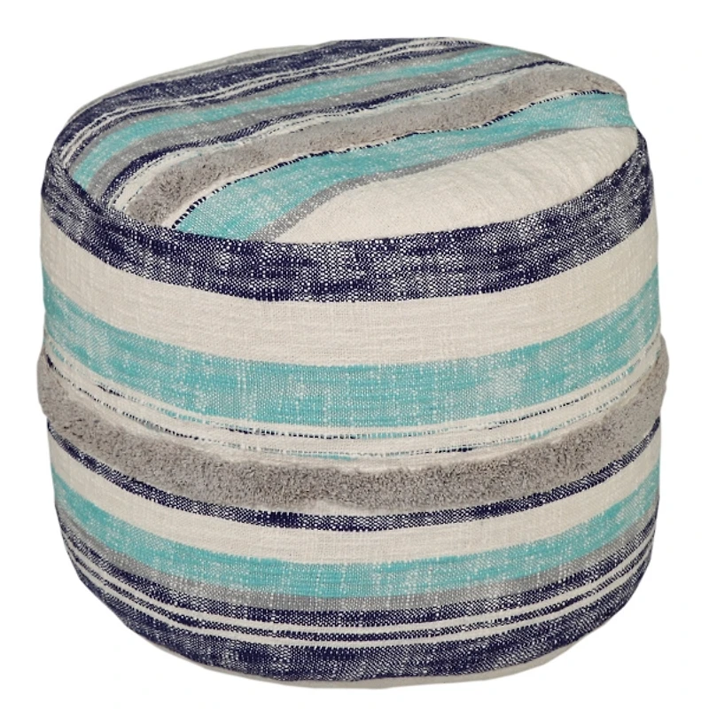 Blue Slub Tufted Pouf