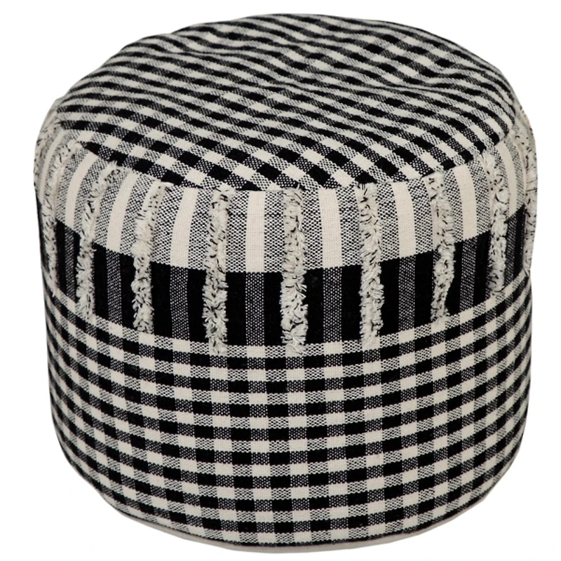Tufted Black Mini Check Pouf