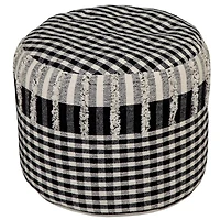 Tufted Black Mini Check Pouf