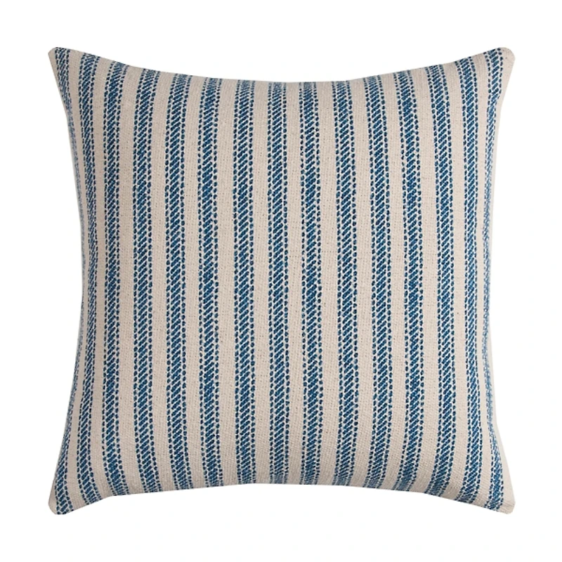 Blue and Natural Ticking Stripe Pillow