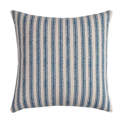 Blue and Natural Ticking Stripe Pillow
