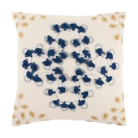 Blue and Gold Floral Fringe Pillow