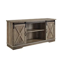 Sliding Barn Door Open Shelf Gray Wash TV Stand