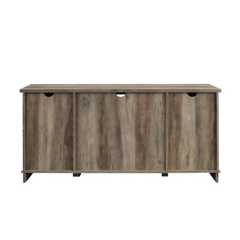 Sliding Barn Door Open Shelf Gray Wash TV Stand