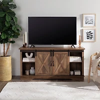 Sliding Barn Door Open Shelf Oak TV Stand