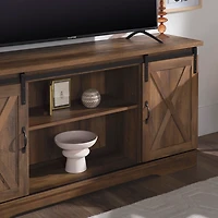 Sliding Barn Door Open Shelf Oak TV Stand