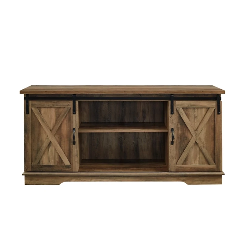Sliding Barn Door Open Shelf Oak TV Stand