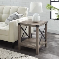 Gray Wash Industrial X-Frame Accent Table