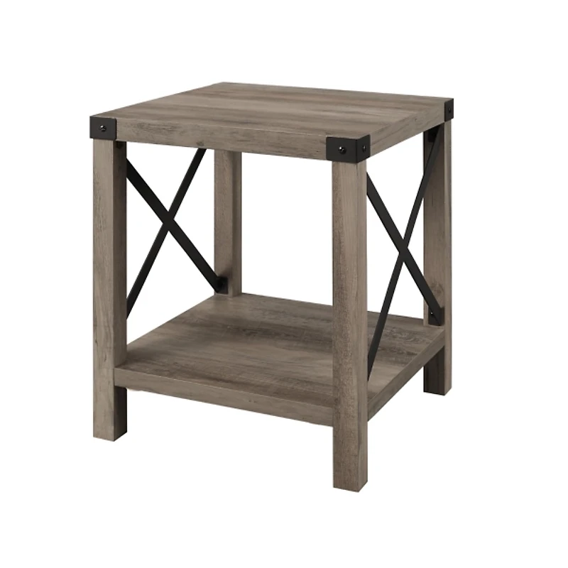 Gray Wash Industrial X-Frame Accent Table