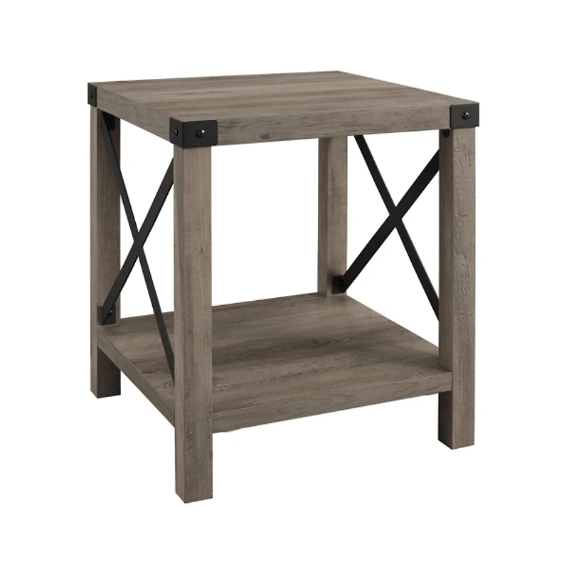 Gray Wash Industrial X-Frame Accent Table