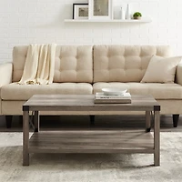 Gray Wash Industrial X-Frame Coffee Table