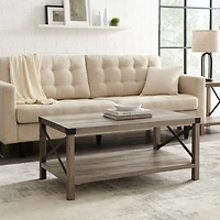 Gray Wash Industrial X-Frame Coffee Table
