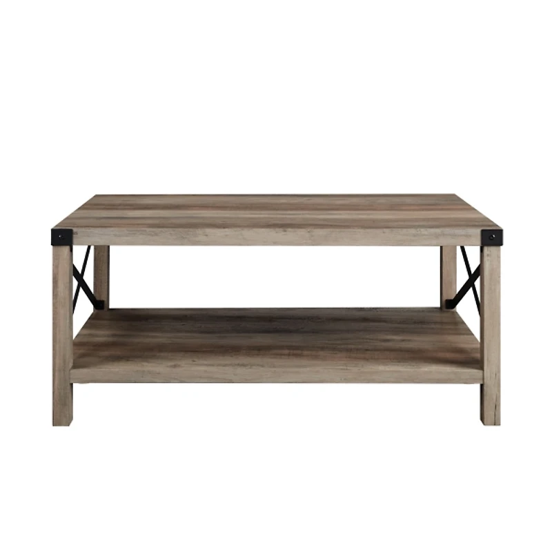 Gray Wash Industrial X-Frame Coffee Table
