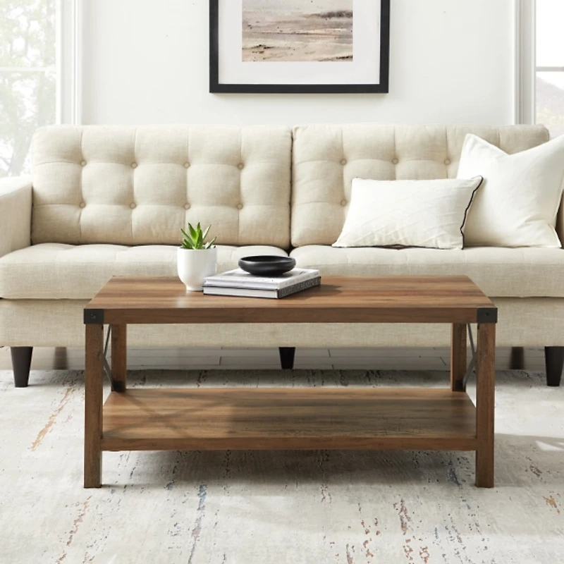 Oak Industrial X-Frame Coffee Table