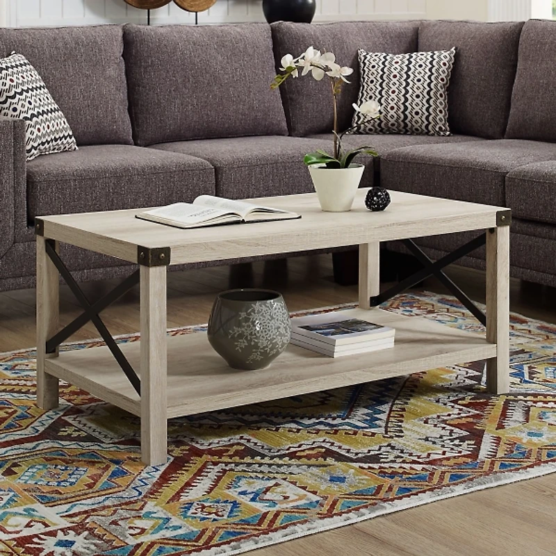 White Industrial X-Frame Coffee Table