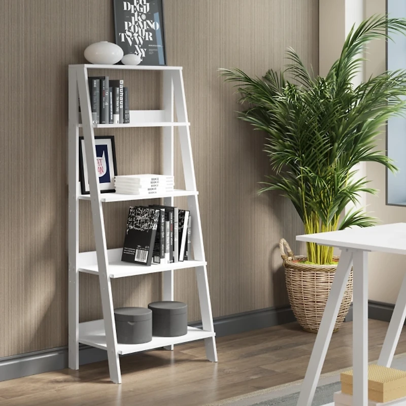 White 4-Tier Ladder Bookshelf