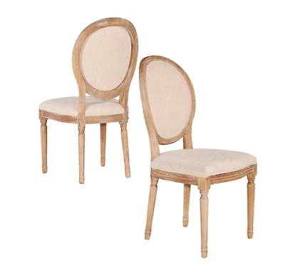 Natural Oval Back Linen Dining Chairs, Set of 2
