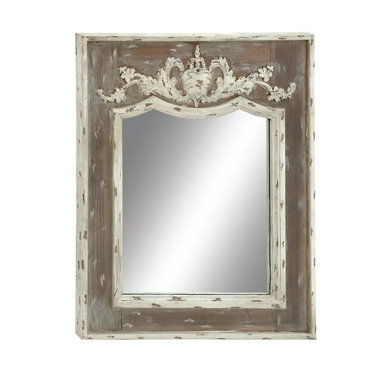 Ornate Antique White Wood Wall Mirror