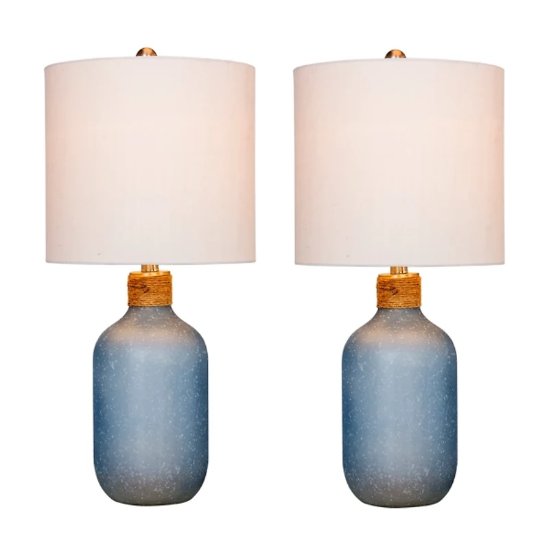 Frosted Blue Coastal Bottle Table Lamps, Set of 2