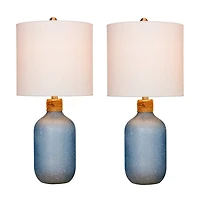 Frosted Blue Coastal Bottle Table Lamps, Set of 2