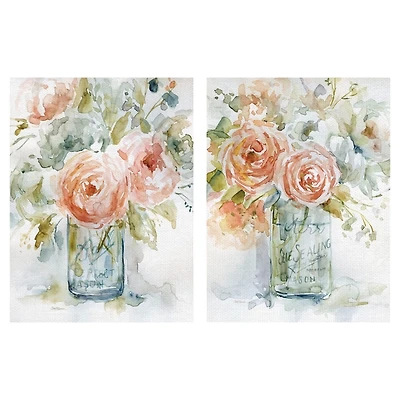 Cabbage Roses I & II Canvas Art Prints, Set of 2