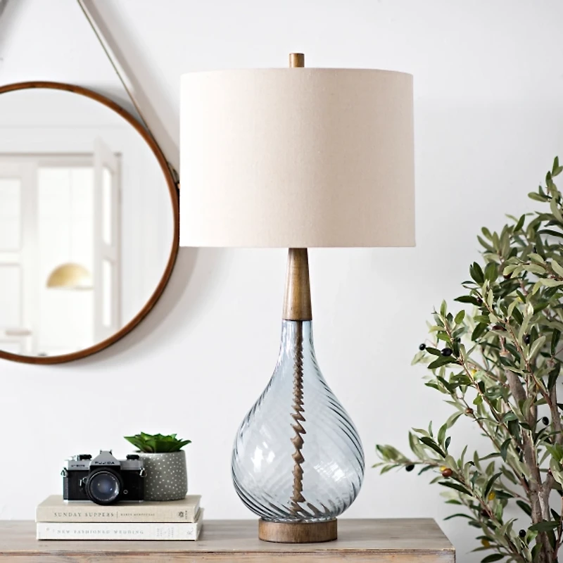 Dusty Gray Blue Nora Glass Table Lamp