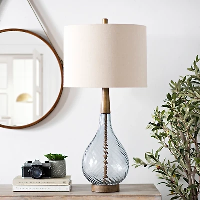 Dusty Gray Blue Nora Glass Table Lamp