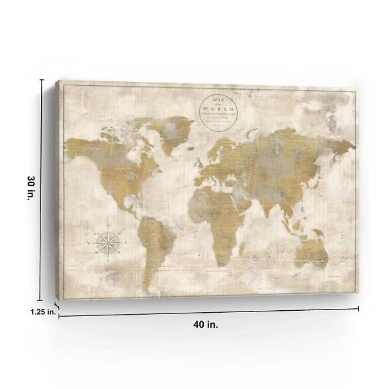 Cream Rustic World Map Giclee Canvas Art Print
