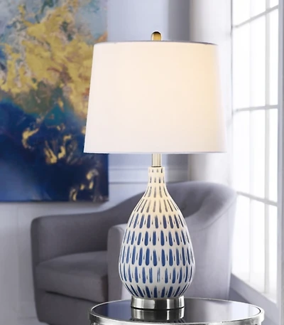 Blue Off-White Ceramic and Steel Table Lamp