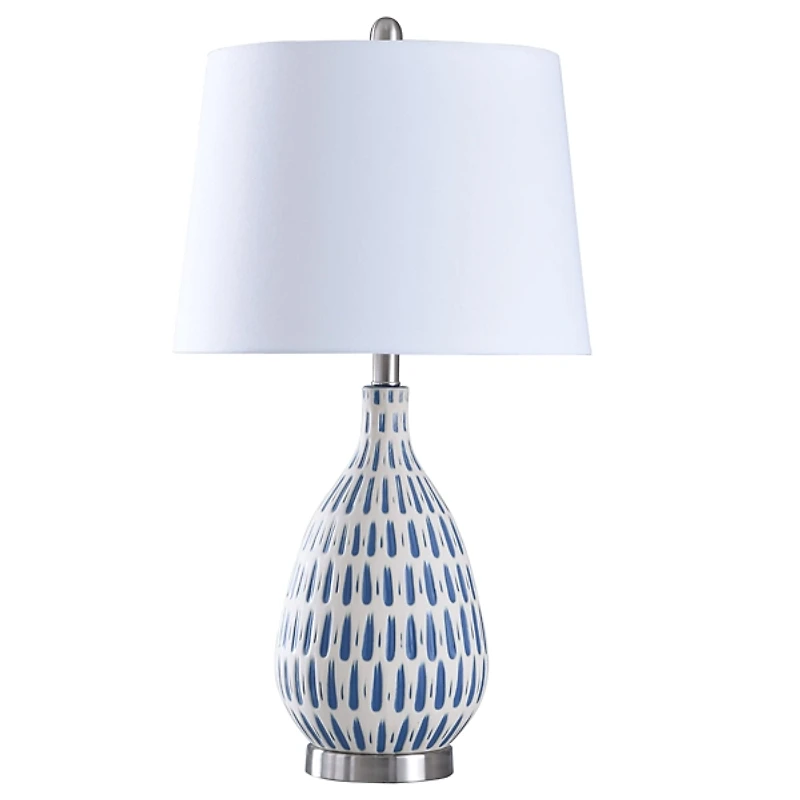 Blue Off-White Ceramic and Steel Table Lamp