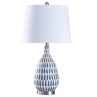 Blue Off-White Ceramic and Steel Table Lamp