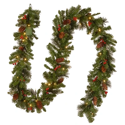 Pre-Lit Red Berry and Cone Spruce Garland
