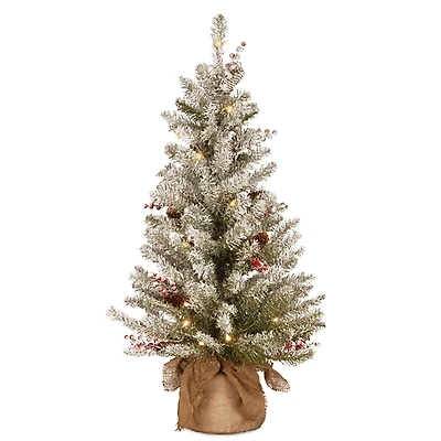 3 ft. Pre-Lit Burlap Base Flocked Christmas Tree