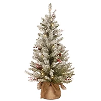 3 ft. Pre-Lit Burlap Base Flocked Christmas Tree