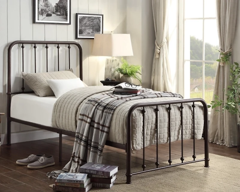 Metal Slat Bronze Twin Platform Bed