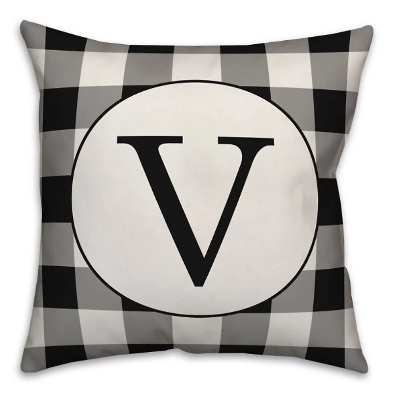 Black Buffalo Check Monogram V Pillow