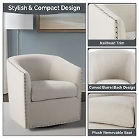 Metro Club Natural Swivel Chair with Nailhead Trim