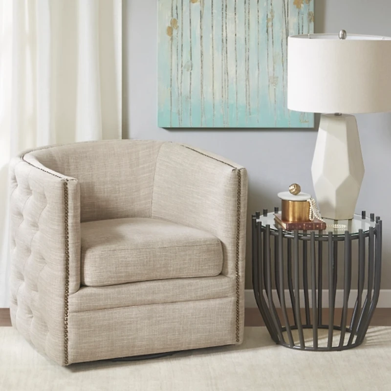 Wilson Tufted Taupe Swivel Accent Chair