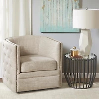Wilson Tufted Taupe Swivel Accent Chair