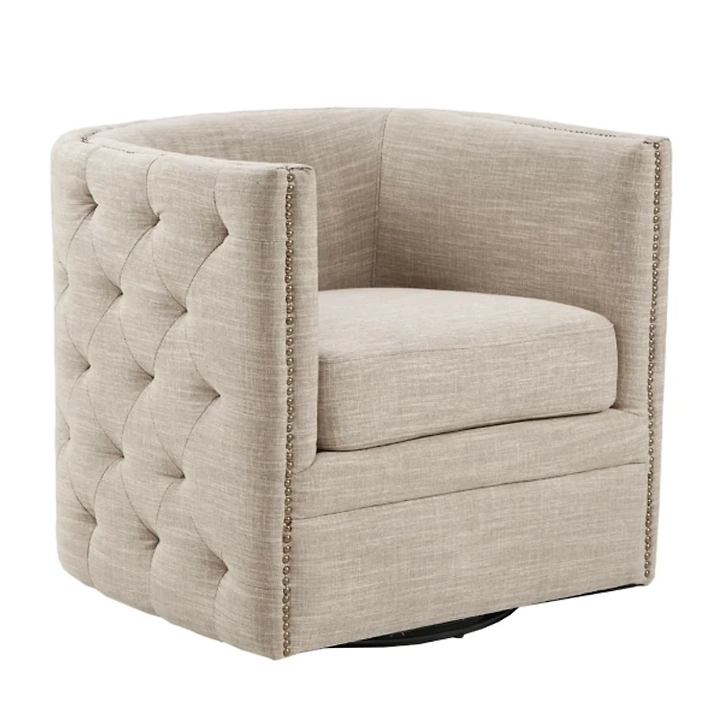 Wilson Tufted Taupe Swivel Accent Chair