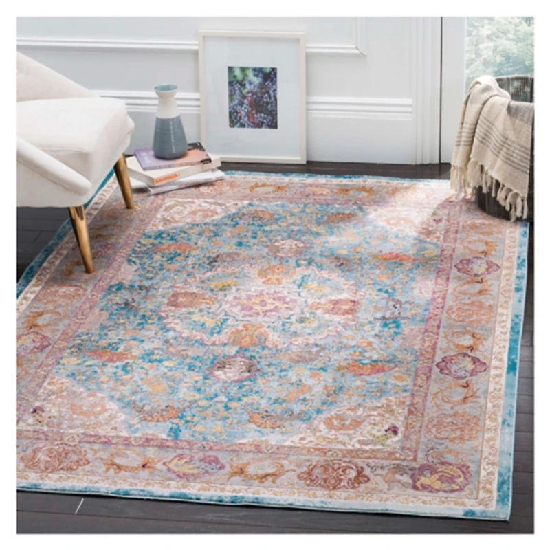 Blue and Orange Arkin Transitional Area Rug, 5x8